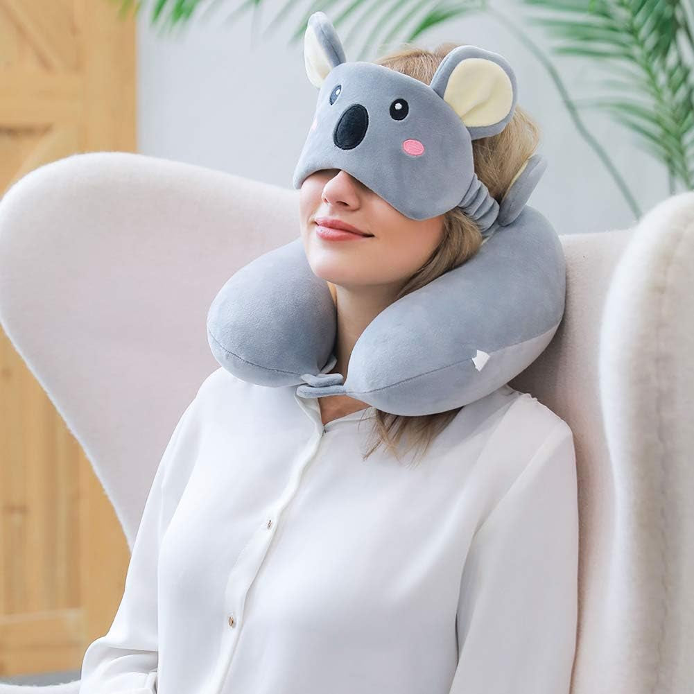 Travel Pillow, Memory Foam Neck Pillow with 360-Degree Head Support Comfortable Airplane Pillow with Storage Bag Lightweight Traveling Pillow for Sleeping, Car, Train, Bus and Home Use (Koala)