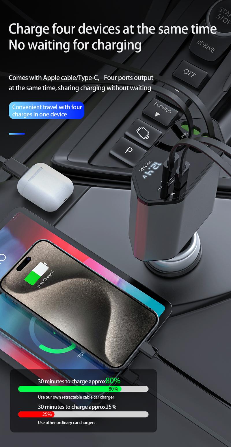 4-in-1 Retractable Car Charger