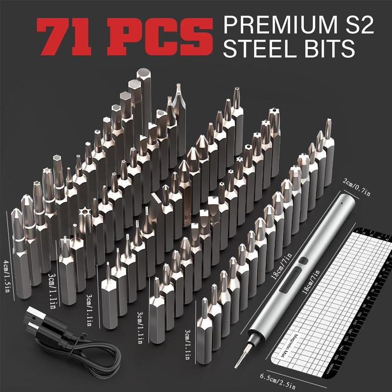 75-In-1 Cordless Electric Screwdriver Set, Including 71 Screw Driver Bits & 2 Torque Settings, Precision Electric Screwdriver Set, Power Tools for Iphone PC DIY