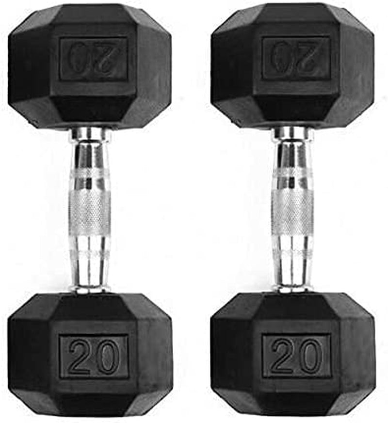 SINGLE Hex Rubber Dumbbell with Metal Handles Exercise Heavy Workout Dumbbells Workout Weights Sold as Singles or Set