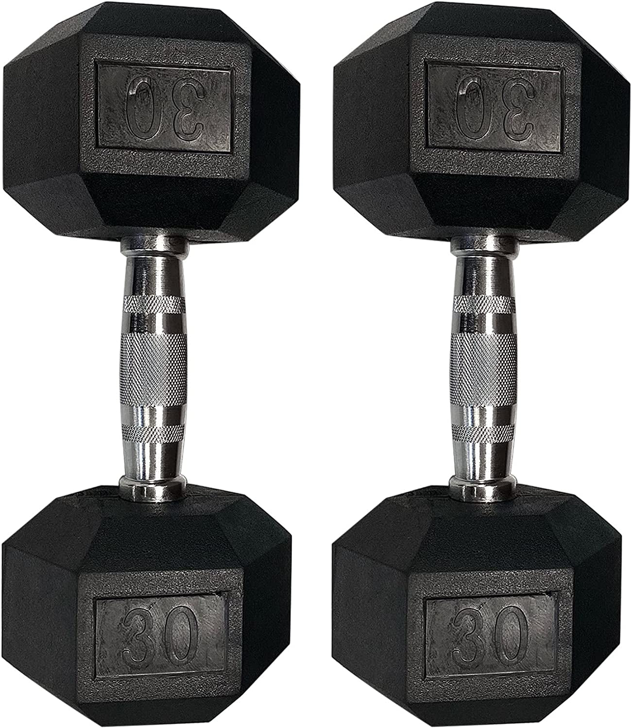 SINGLE Hex Rubber Dumbbell with Metal Handles Exercise Heavy Workout Dumbbells Workout Weights Sold as Singles or Set