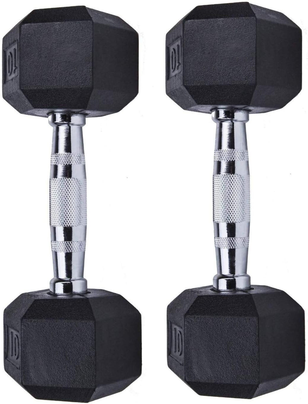 SINGLE Hex Rubber Dumbbell with Metal Handles Exercise Heavy Workout Dumbbells Workout Weights Sold as Singles or Set