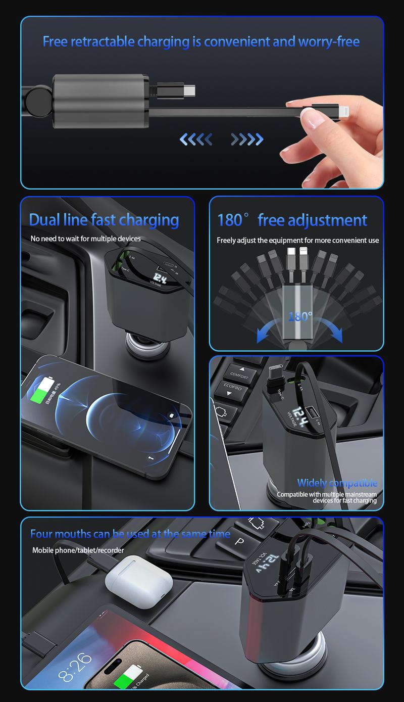 4-in-1 Retractable Car Charger