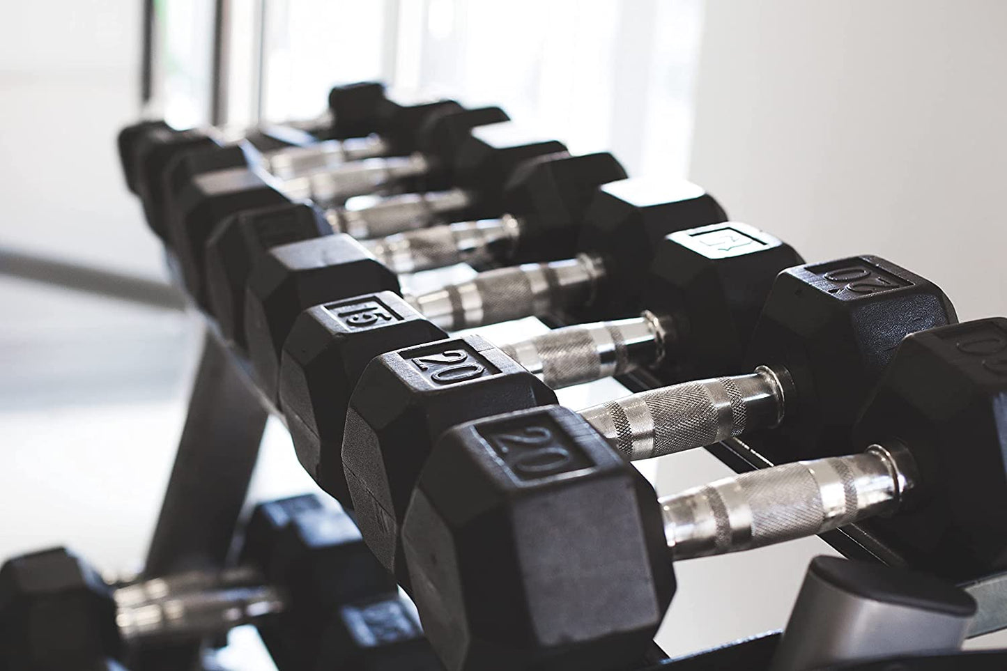 SINGLE Hex Rubber Dumbbell with Metal Handles Exercise Heavy Workout Dumbbells Workout Weights Sold as Singles or Set