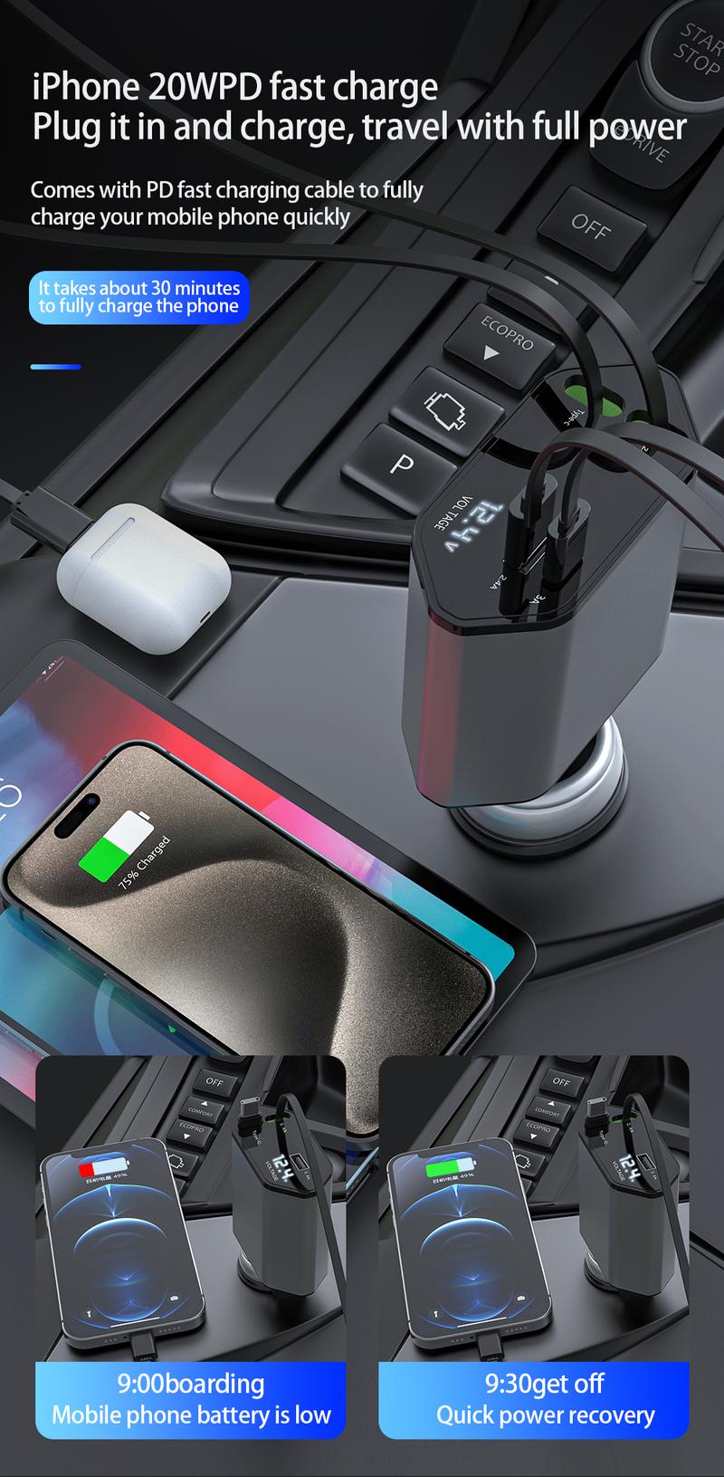 4-in-1 Retractable Car Charger