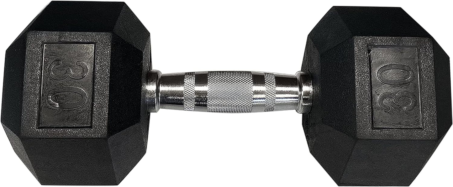 SINGLE Hex Rubber Dumbbell with Metal Handles Exercise Heavy Workout Dumbbells Workout Weights Sold as Singles or Set