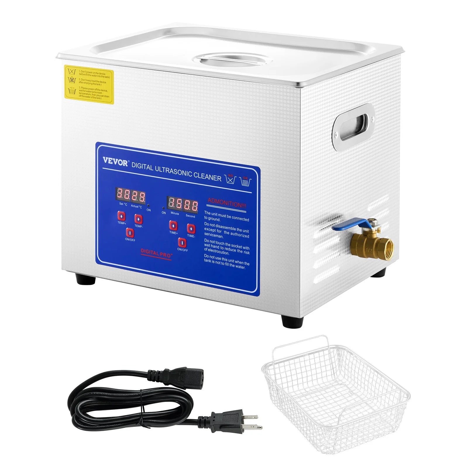 VEVOR Professional Ultrasonic Cleaner 10L/2.5 Gal, Easy to Use with Digital Timer & Heater, Stainless Steel Industrial Machine for Jewelry Dentures Small Parts, 110V, Fcc/Ce/Rohs Certified