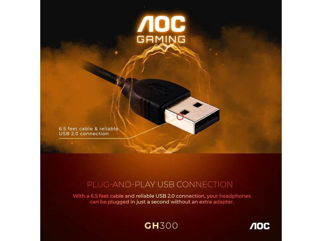 AOC GH300 USB Gaming Headset with RGB-LED Gaming Headset with Detachable Microphone, 50Mm Drivers and 7.1 Virtual Surround Stereo with Hi-Fi Audio