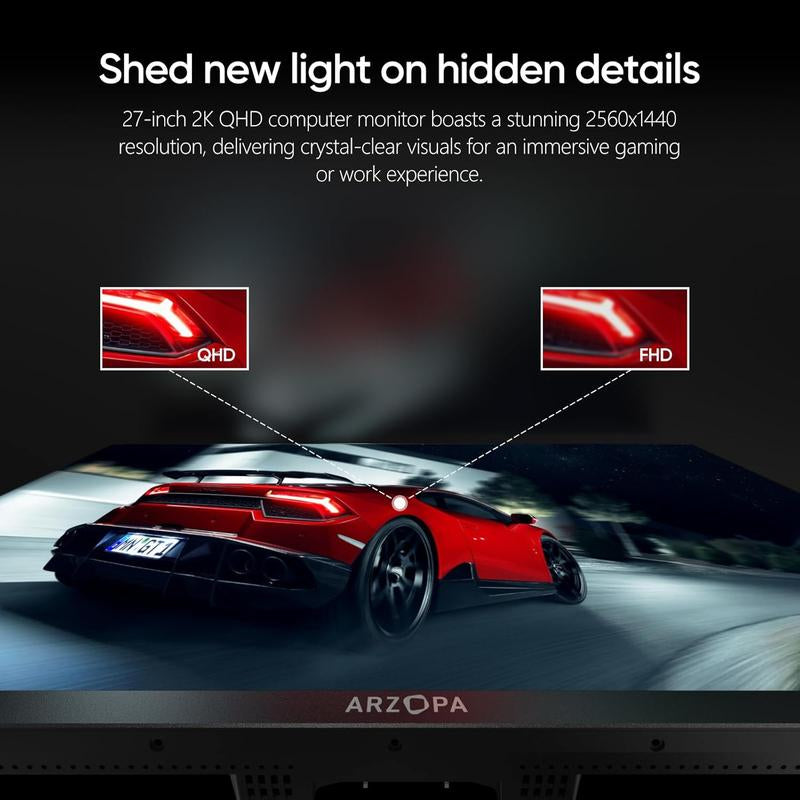 ARZOPA 27" 180HZ 2K Gaming Monitor- QHD 2560X1440 Fast IPS Computer PC Display 115% Srgb Adaptive-Sync 1Ms Response, 1X Display Port 1.4, 1X HDMI 2.0