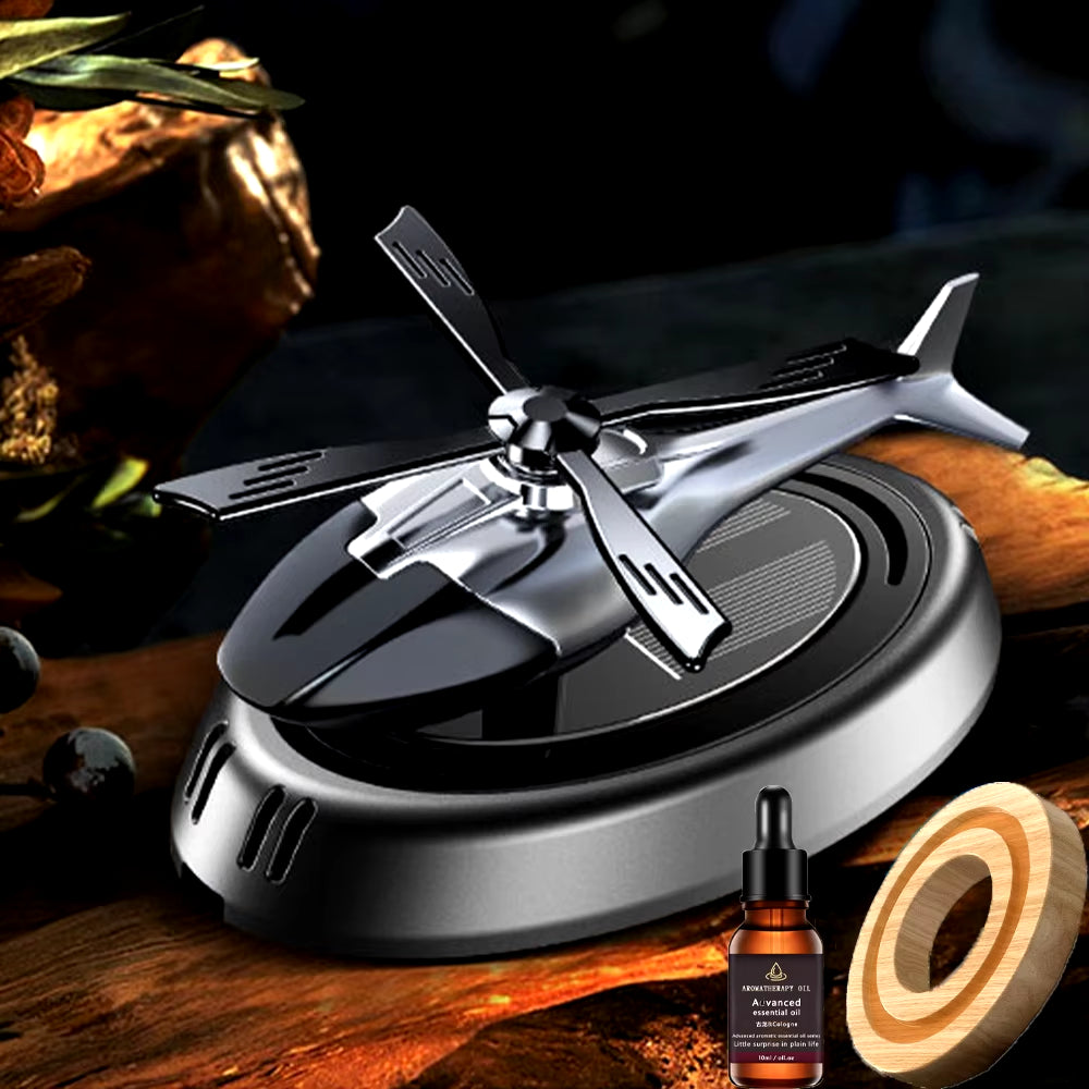 Solar Powered Rotation Helicopter Solar Aromatherapy Car Air Freshener Alloy+Abs Wooden Fragrance Auto Aroma Diffuser