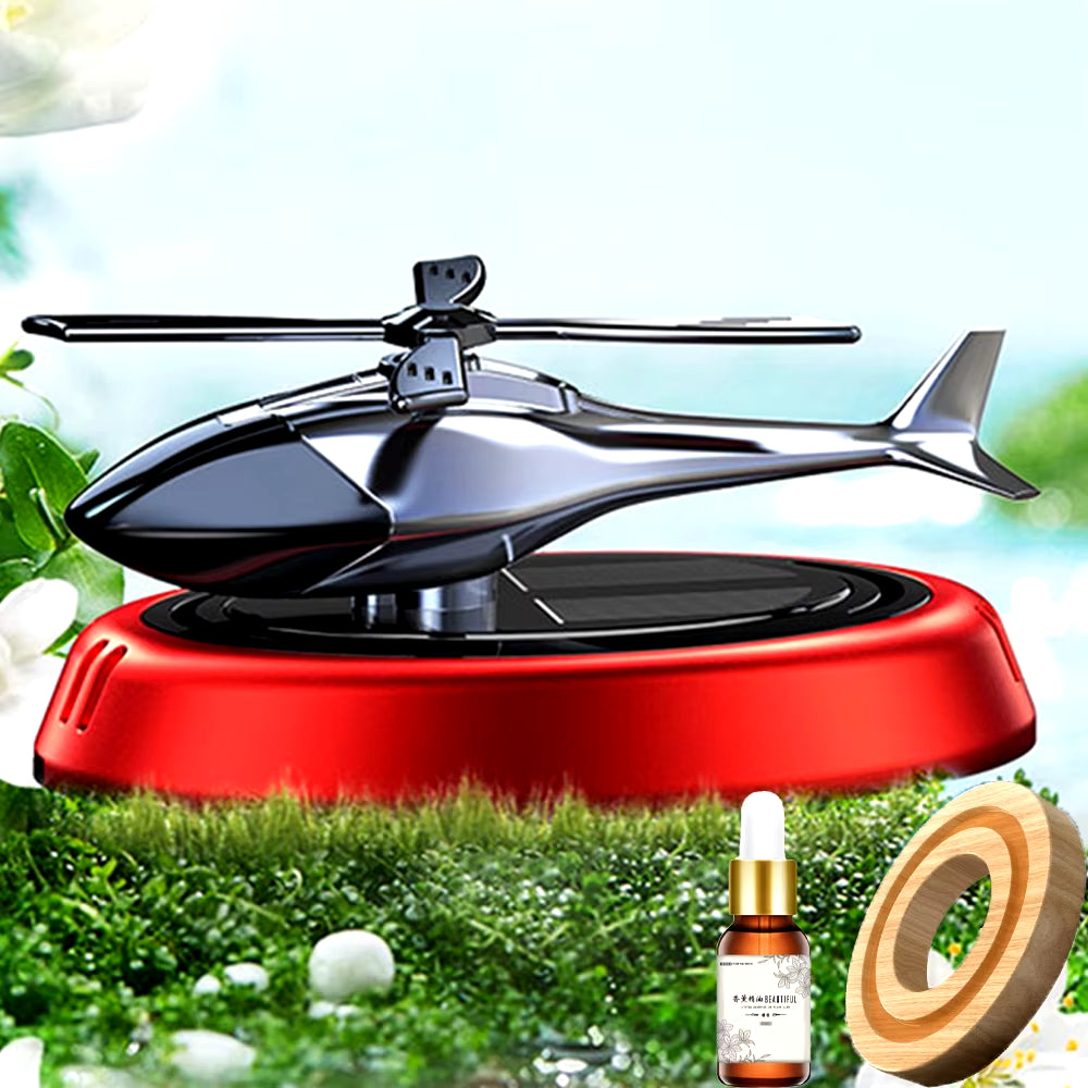 Solar Powered Rotation Helicopter Solar Aromatherapy Car Air Freshener Alloy+Abs Wooden Fragrance Auto Aroma Diffuser