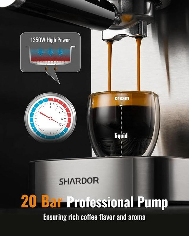 Professional Espresso Machine 20 Bar with Milk Frother Steam Wand and Touchscreen, Compact Stainless Steel Coffee Machine with Adjustable Temperature