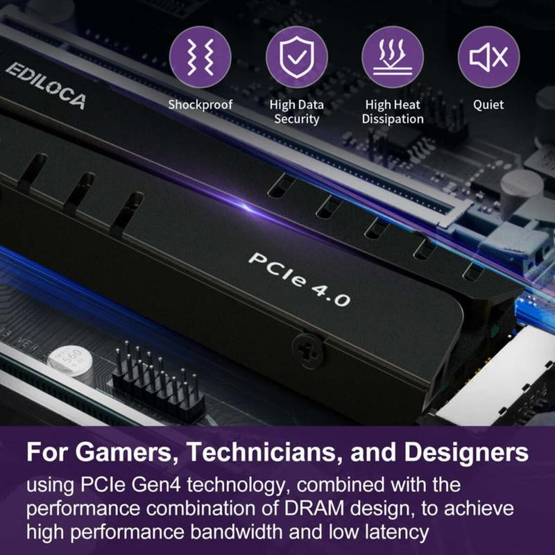 Ediloca EN855 Internal Gaming SSD with Heatsink 1TB Pcie Gen4, up to 7400Mb/S, Nvme M.2 2280, 3D TLC NAND Flash, Solid State Drive, Configure DRAM Cache, Compatible with PS5 and PC Harddrives M 2 Gaming S S S D Internal Solid Pcie Gen4