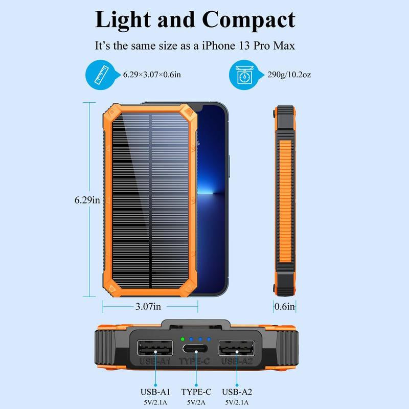 Solar Powered Power Bank, 20000Mah Portable Charger with Flashlight, Built-In Solar Panel and Bright Flashlight, Suitable for Outdoor Camping Party Sports, Valentine'S Day Gift