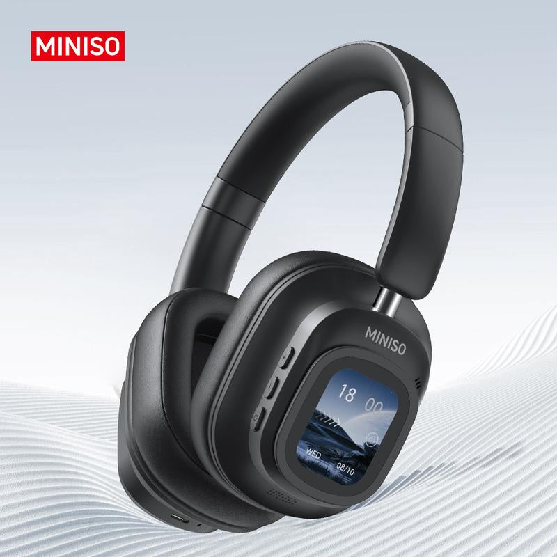 MINISO G90 Wireless Headphones with Built-In Microphone ANC Noise Cancellation Touch Screen Headset HIFI Stereo Full-Color Display Multifunctional Earbuds Foldable Gaming Headset for Phones,Computers, MP3