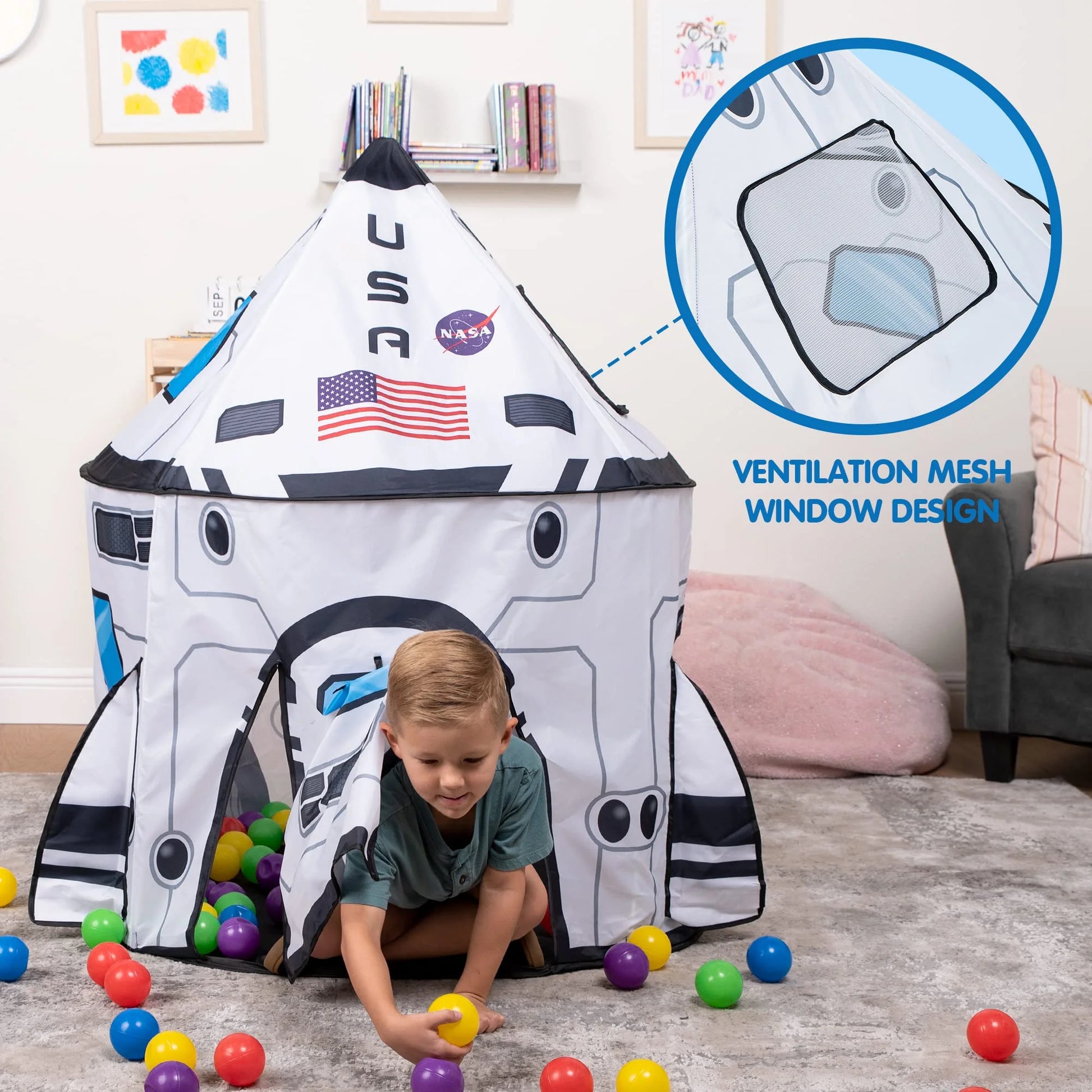 Rocket Ship Play Tent Pop up Play Tent Kids Indoor Outdoor Spaceship Playhouse Tent Set