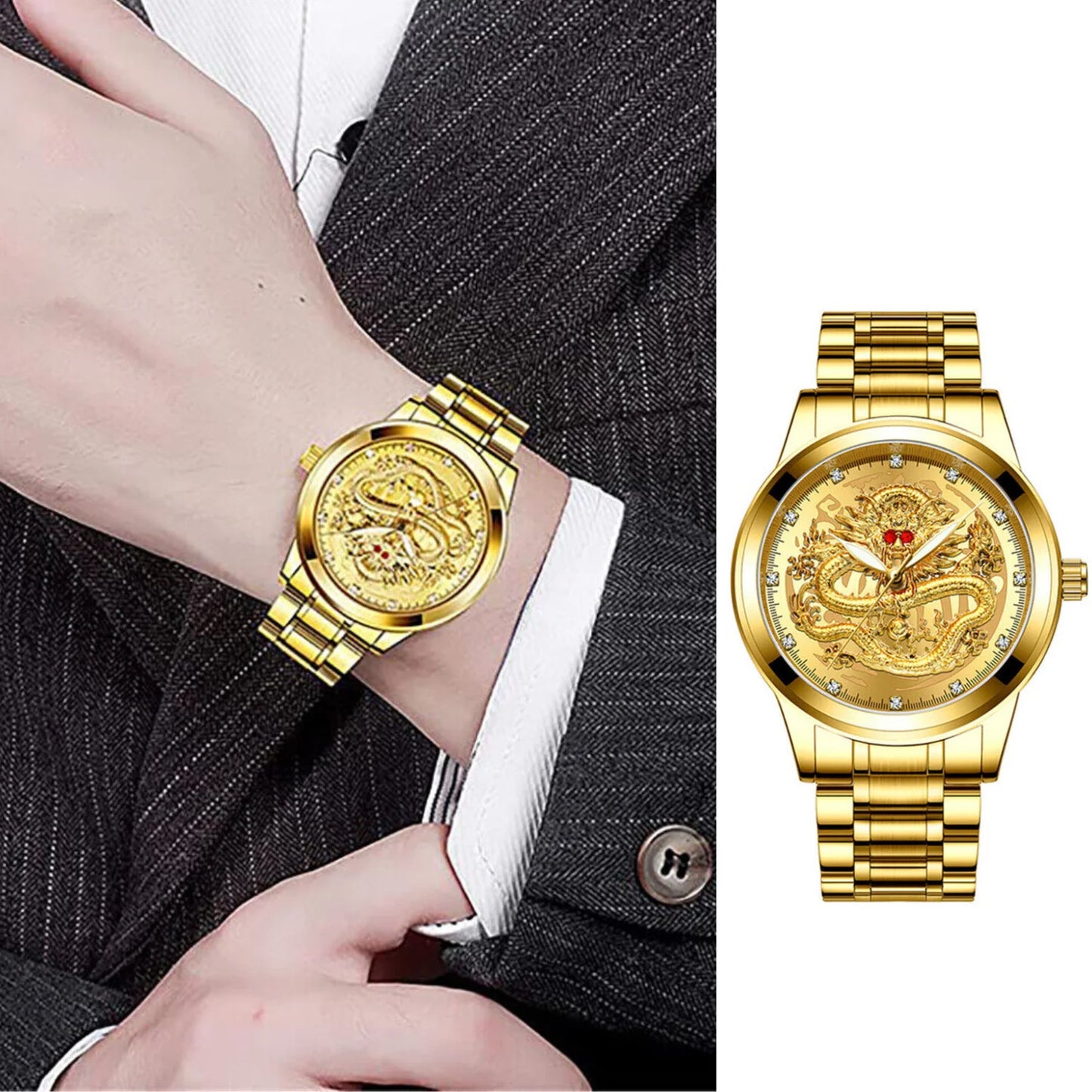 Business Gift Waterproof Gold Men'S Diamond Quartz Watch Classic Stainless Steel