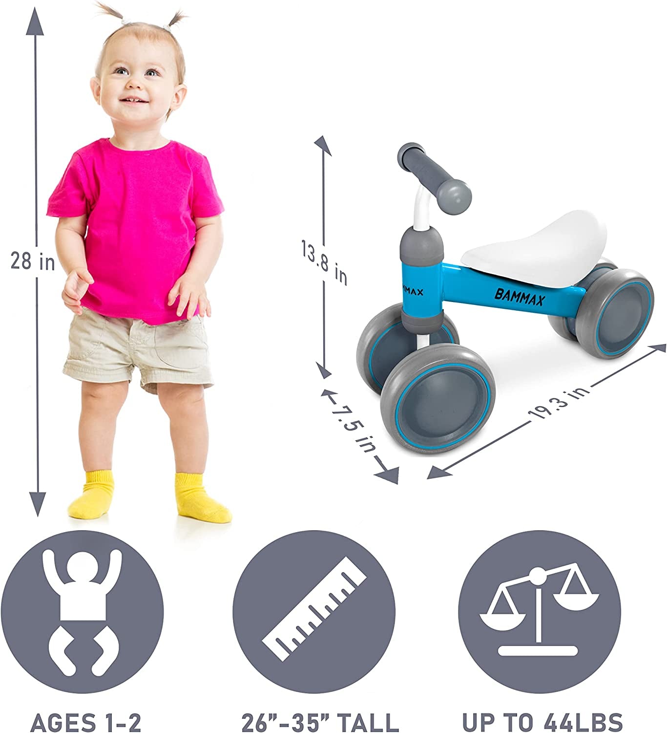 Official Tykebike® Toddler & Baby Bike | Toddler & Baby Balance Bike Ride on Toy | Easy Glide Wheels & Safer Toddler Bike Steering | Indoor/Outdoor Baby & Toddler Ride on Toy