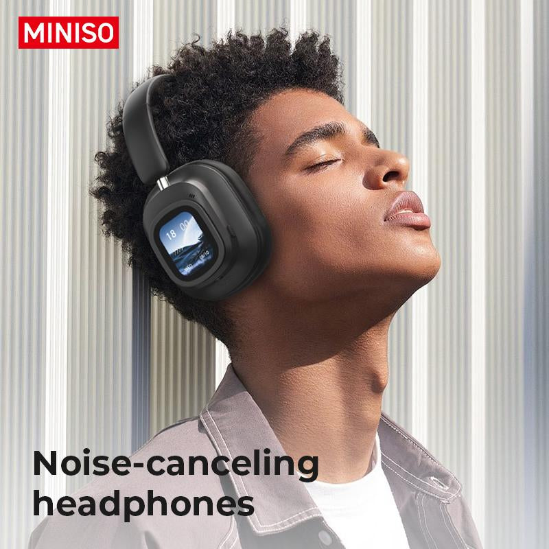 MINISO G90 Wireless Headphones with Built-In Microphone ANC Noise Cancellation Touch Screen Headset HIFI Stereo Full-Color Display Multifunctional Earbuds Foldable Gaming Headset for Phones,Computers, MP3