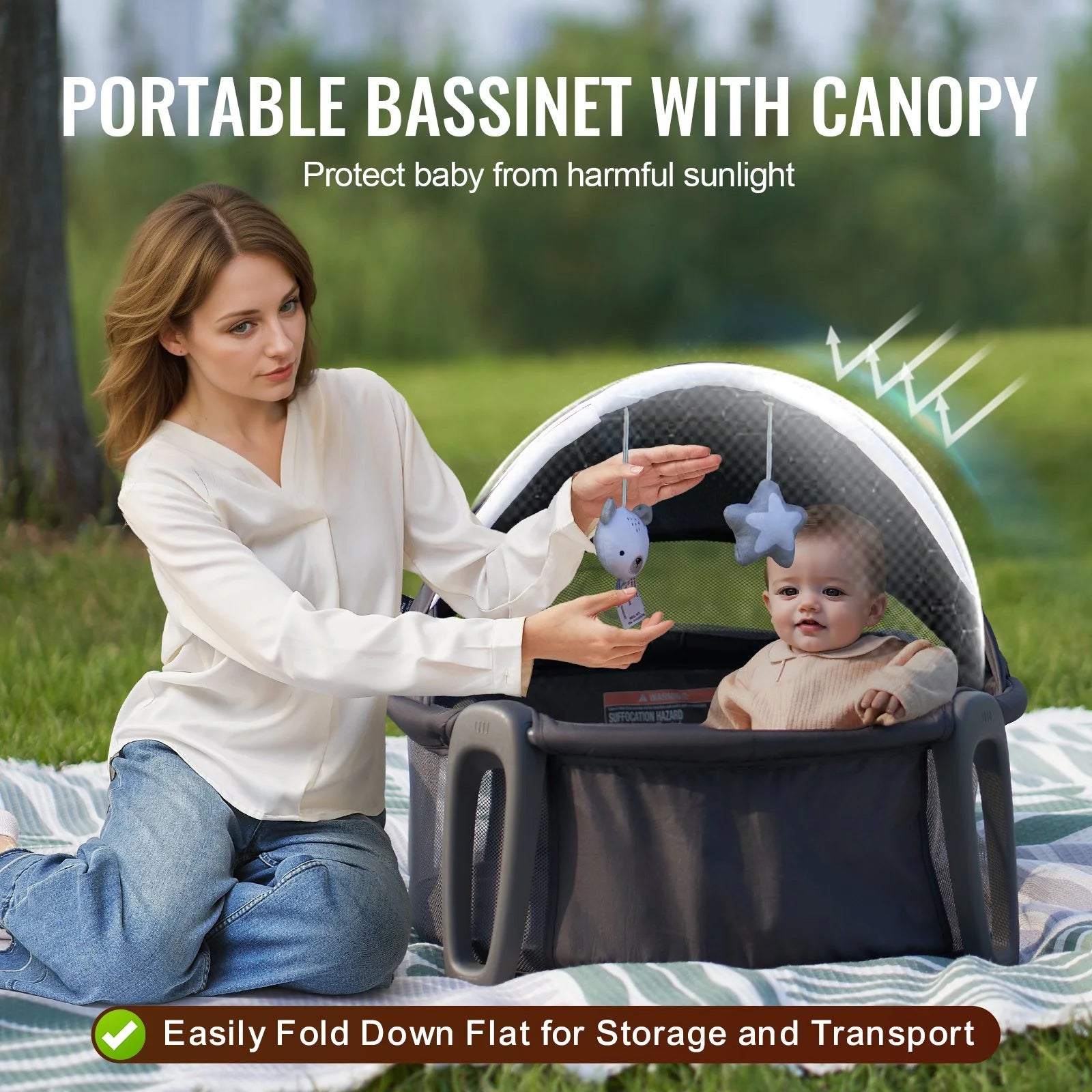 VEVOR Portable Baby Bassinet On-The-Go Folding Baby Dome with Canopy and Toys