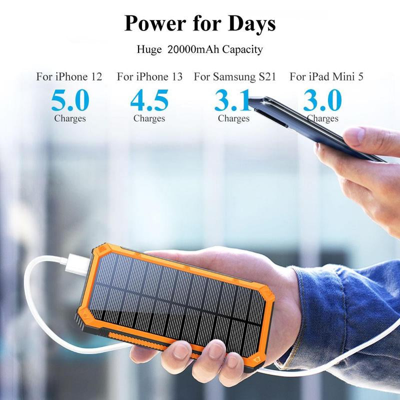 Solar Powered Power Bank, 20000Mah Portable Charger with Flashlight, Built-In Solar Panel and Bright Flashlight, Suitable for Outdoor Camping Party Sports, Valentine'S Day Gift