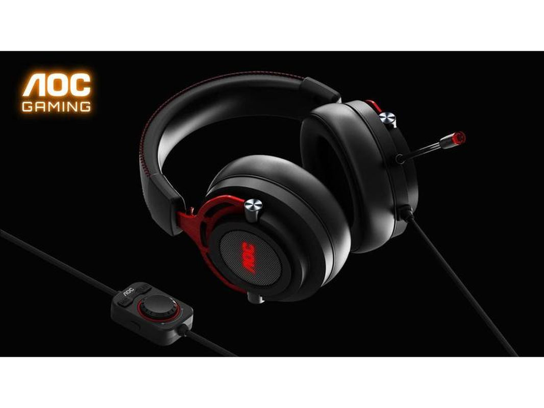 AOC GH300 USB Gaming Headset with RGB-LED Gaming Headset with Detachable Microphone, 50Mm Drivers and 7.1 Virtual Surround Stereo with Hi-Fi Audio