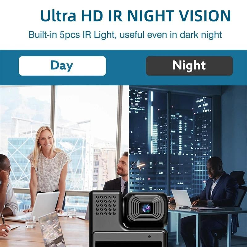 Hd Wearable Vlogging Camera, Portable Body Camera with 180° Rotation Lens & 1.3'' LCD Color Screen, Wireless Wifi Action Camera with Motion-Detection