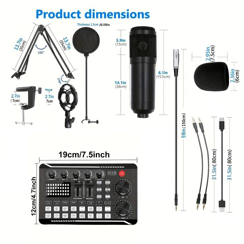 Podcast Equipment Bundle (1 Set), USB Rechargeable Podcast Microphone Set with Voice Changer, Microphone Recording Studio Condenser Set for Podcasting Live Streaming Singing