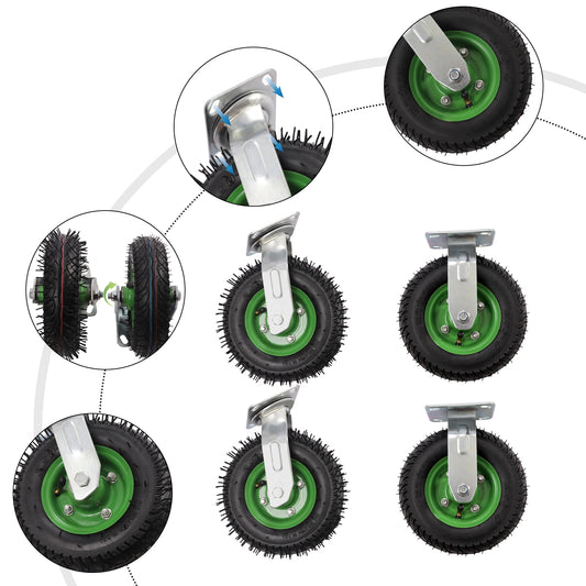 4 Pieces of 8-Inch Pneumatic Heavy-Duty 100kg Caster