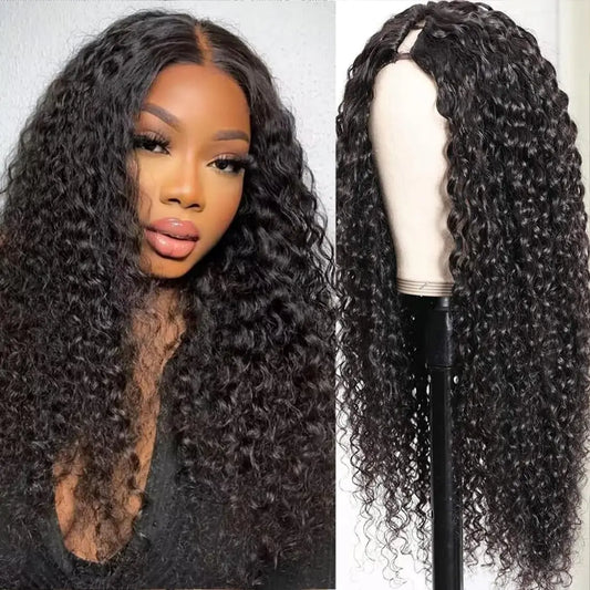 V Part Wig Human Hair Kinky Curly Brazilian Human Hair Clip in Glueless Wigs for Women Upgraded U Part Human Hair Wig 200%