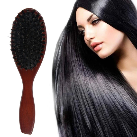 Natural Wood Bristle Hair Comb: Scalp Massage & Hair Health