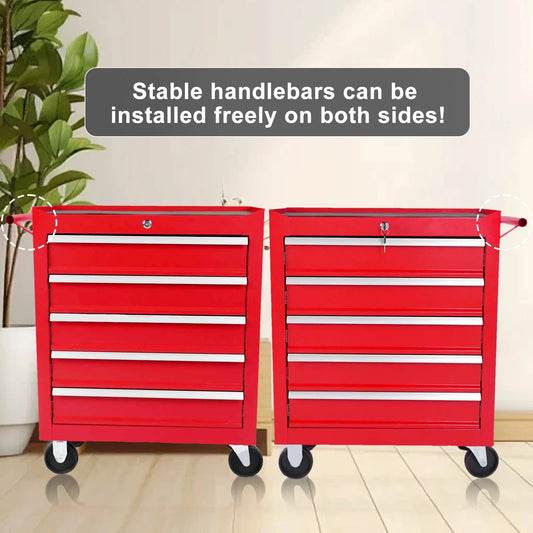 Rolling 5-Drawer Steel Tool Cabinet with Locking Casters (Red)