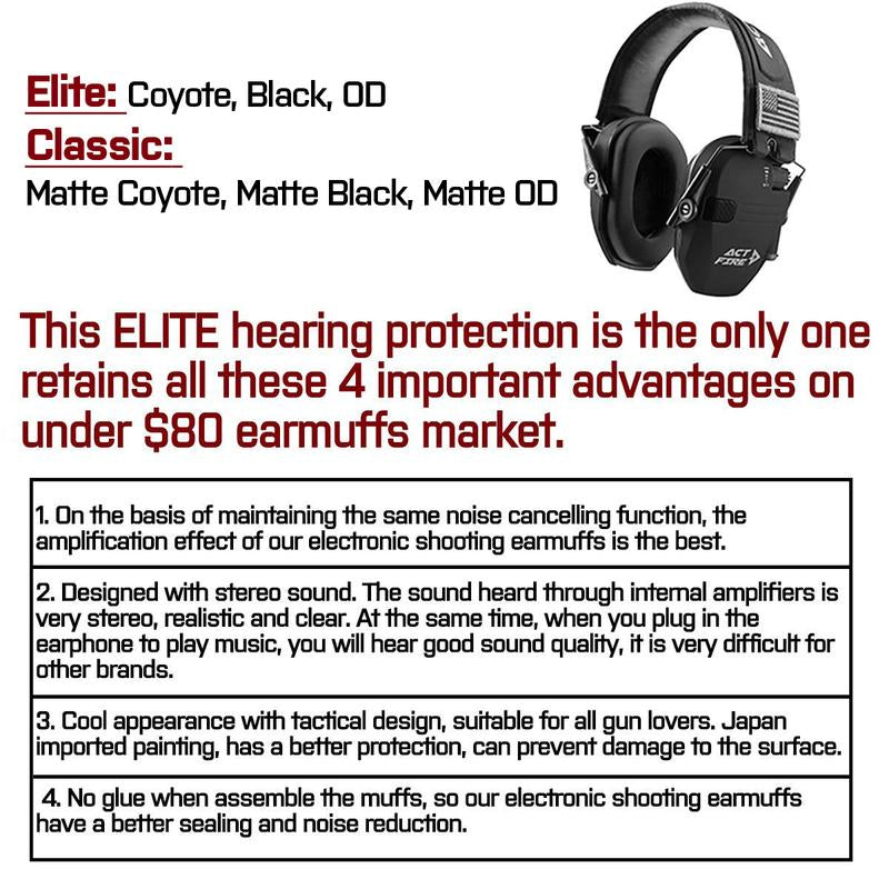 ACT FIRES Shooting Ear Protection Earmuff, Noise Reduction Ear Hearing Protection Hunting Shooting Earmuffs Electronic Ear Muffs for Shooting Range, Black Coyote Brown Army Green Auricular Esan Audio Headphone Good Headphones