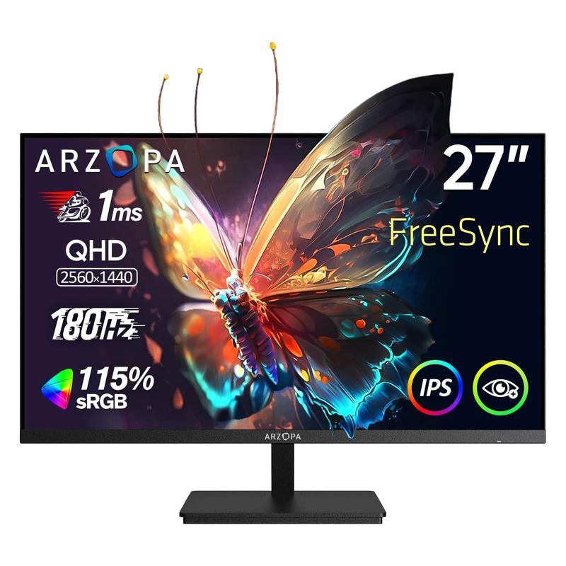 ARZOPA 27" 180HZ 2K Gaming Monitor- QHD 2560X1440 Fast IPS Computer PC Display 115% Srgb Adaptive-Sync 1Ms Response, 1X Display Port 1.4, 1X HDMI 2.0