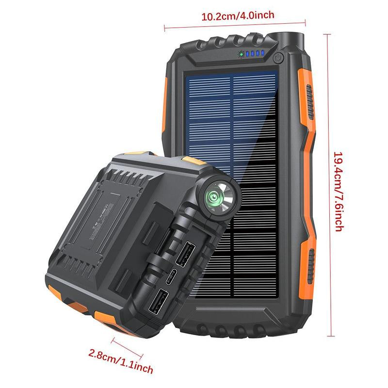 20000Mah Portable Solar Fast Charging Power Bank, Dual USB Output Port Waterproof Power Bank with LED Lights, Solar Power Charger for Iphone Android Phones, Phone Charger for Summer, Work Equipment for Men, Stocking Fillers Gift