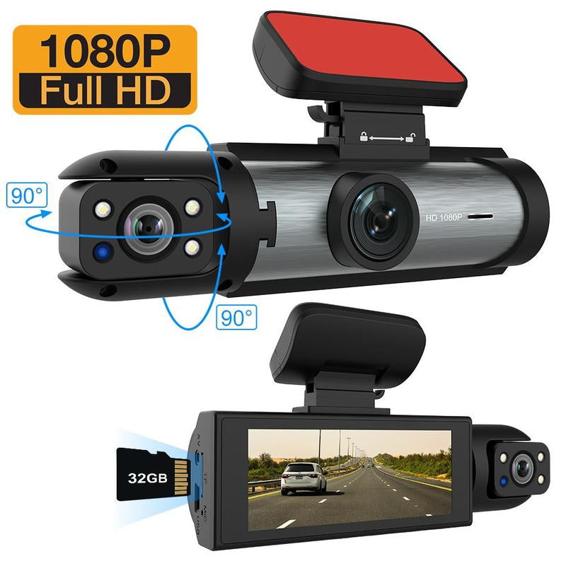 Car Dash Cam with Front and Rear Camera, 1 Count Car Dashboard Wide Angle Dash Cam with IR Night Vision, Loop Recording Car Camera with 32GB TF Card