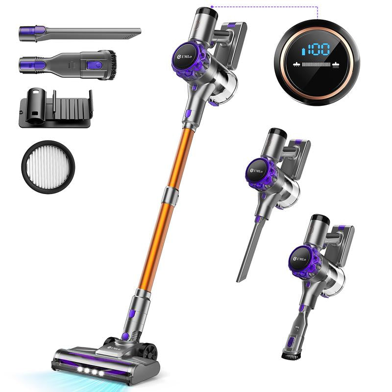 Umlo S3 Cordless Vacuum Cleaner, 300W 30Kpa Powerful Stick Vacuum with LED Display, Rechargeable Cordless Vacuum Max 55Min Runtime, Free-Standing, Vacuum Cleaners for Hard Floor/Carpet/Pet Hair/Car