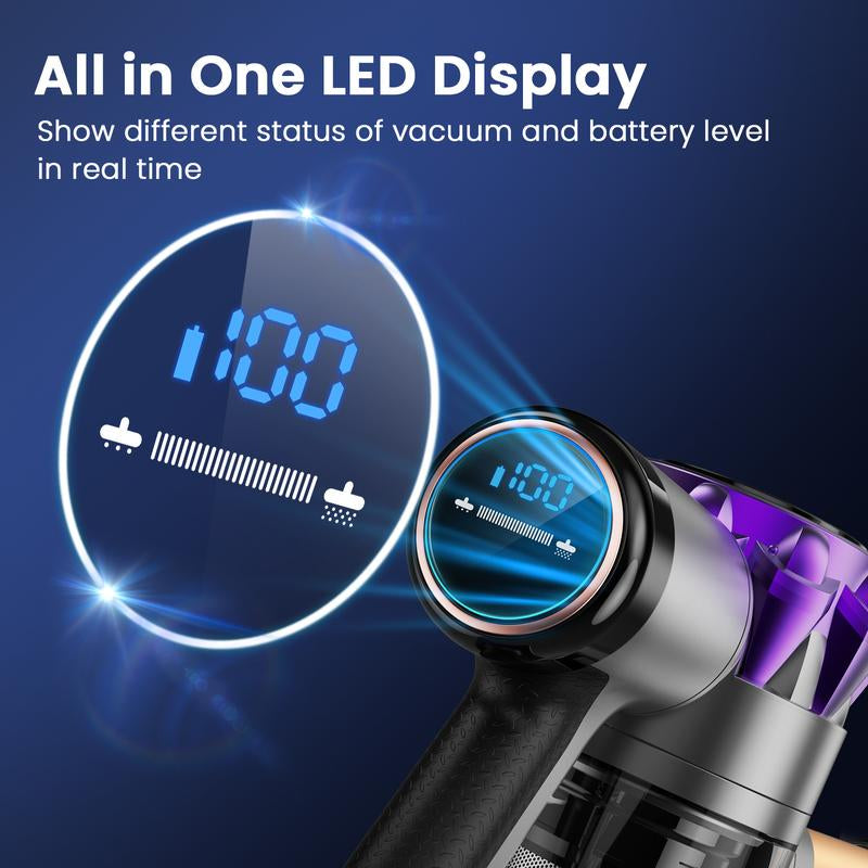 Umlo S3 Cordless Vacuum Cleaner, 300W 30Kpa Powerful Stick Vacuum with LED Display, Rechargeable Cordless Vacuum Max 55Min Runtime, Free-Standing, Vacuum Cleaners for Hard Floor/Carpet/Pet Hair/Car