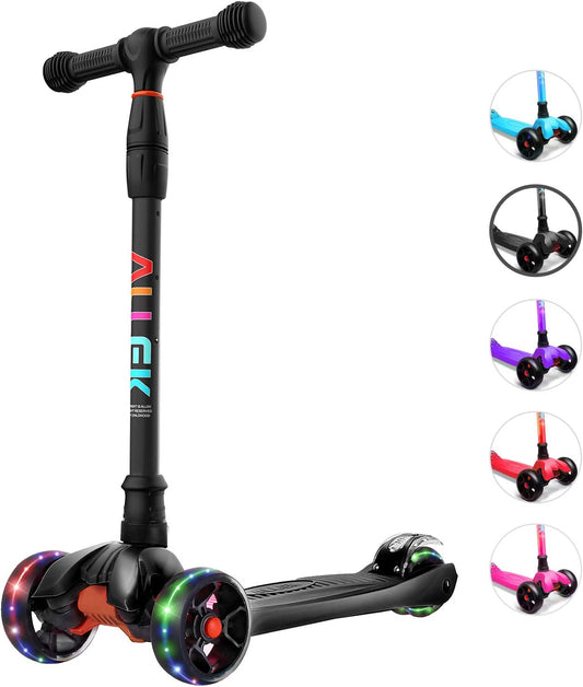 Kick Scooter B02, Lean 'N Glide Scooter with Extra Wide PU Light-Up Wheels and 4 Adjustable Heights for Children from 3-12Yrs (Black)