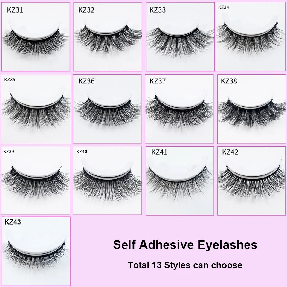 Self Adhesive Eyelashes Glue-Free Reusable 3D Wispy Thick Natural Lashes Makeup Fake Eyelashes