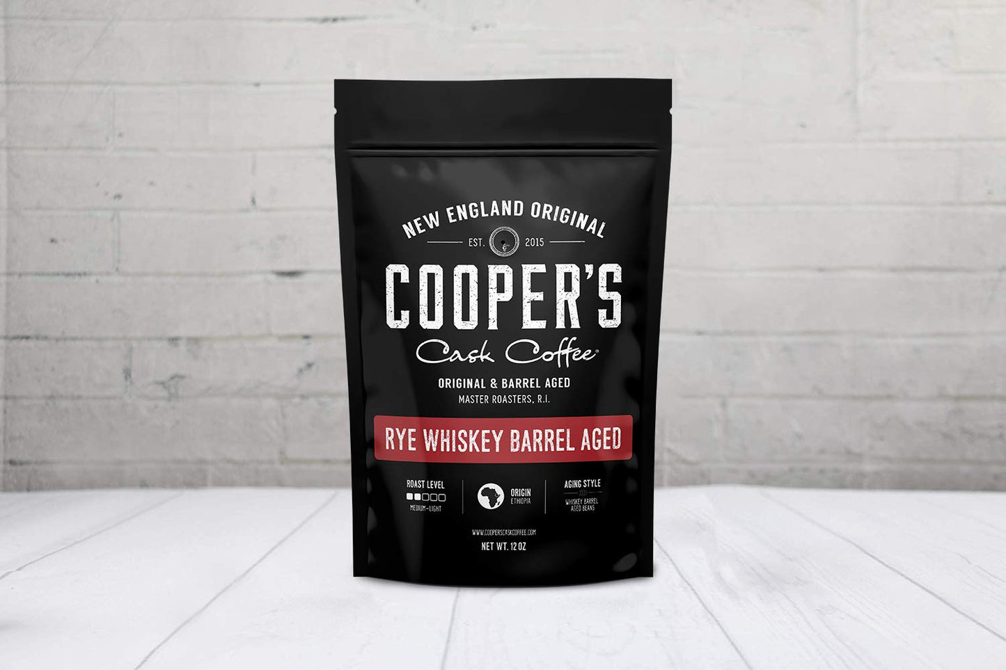 Rye Whiskey Barrel Aged Coffee, Medium Roast Ethiopian Beans Aged in Rye Whiskey Barrels,12 Oz Bags, Ground