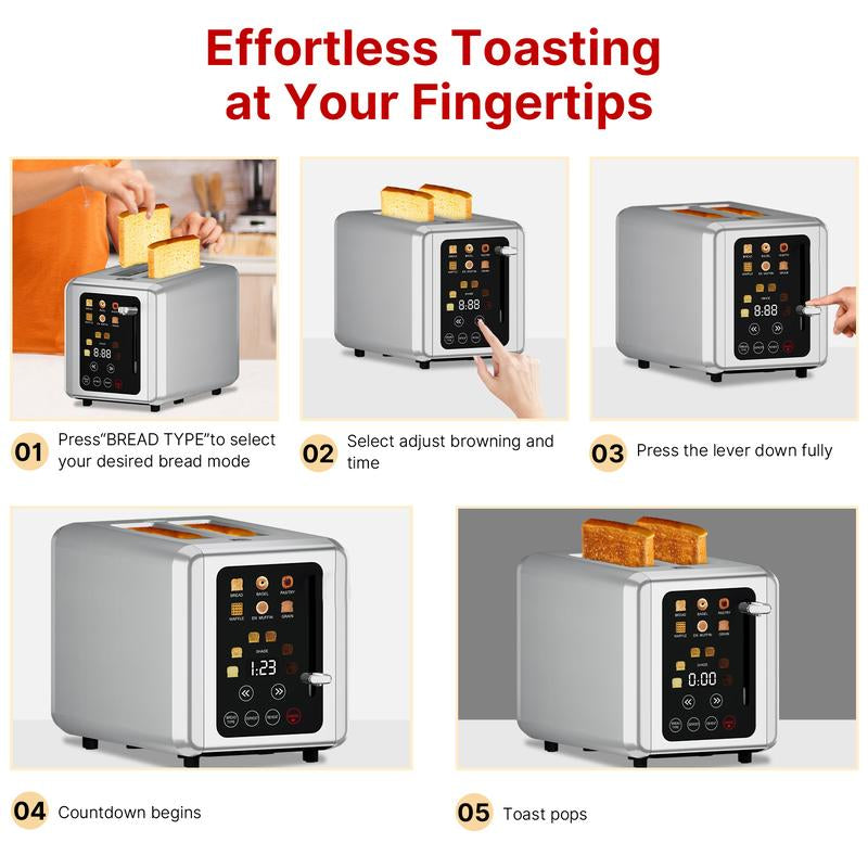 WHALL 2&4 Slice Toaster with Stainless Steel Digital Timer Toaster with Sound Function,Smart Extra Wide Slots Toaster with Bagel, Cancel, Defrost, 6 Bread Types & 6 Shade Settings .