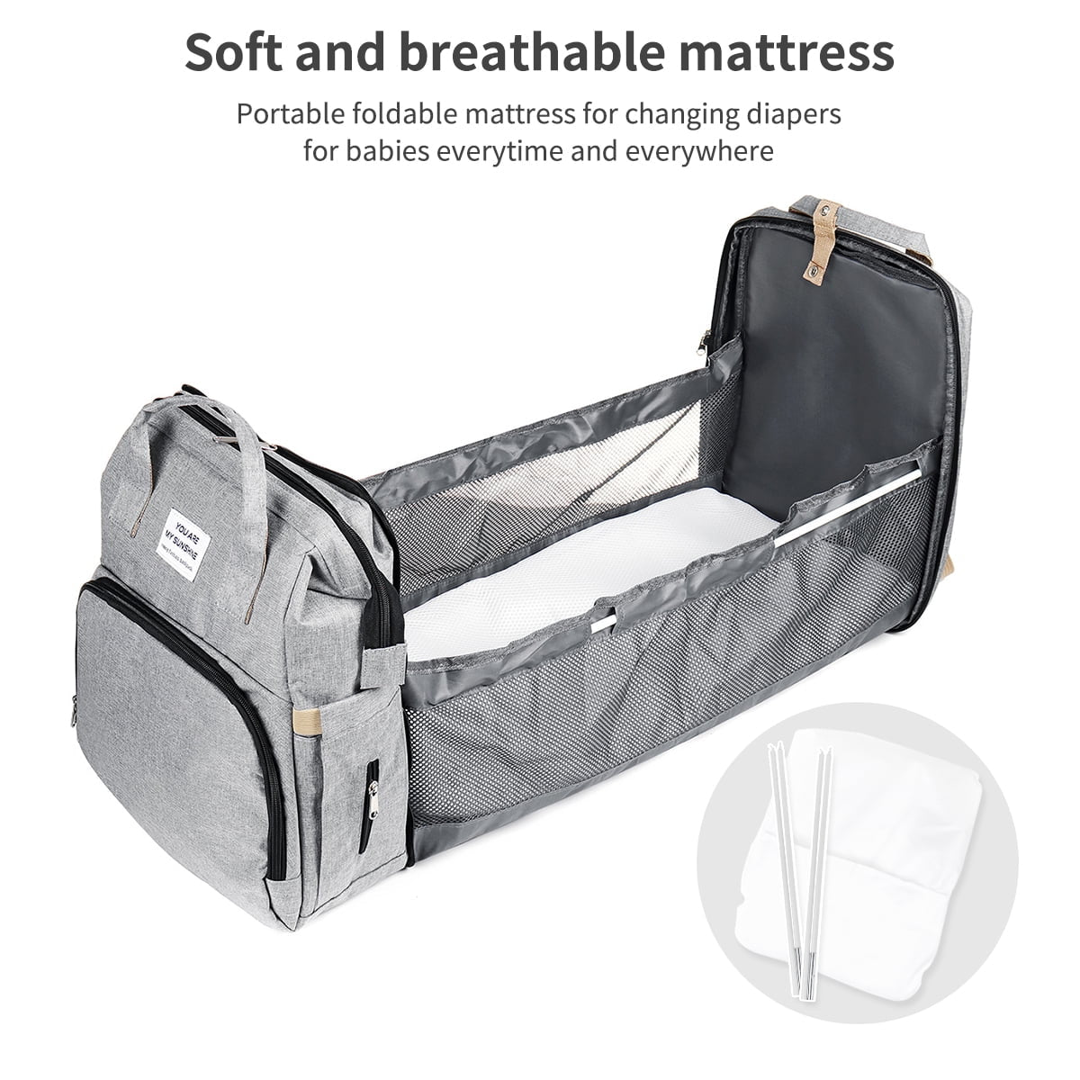 Diaper Bag Backpack,  Multifunction 3 in 1 Waterproof Travel Back Pack, Baby Changing Bags with Changing Pad, Stroller Straps, Unisex, Grey