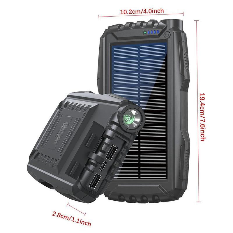 20000Mah Portable Solar Fast Charging Power Bank, Dual USB Output Port Waterproof Power Bank with LED Lights, Solar Power Charger for Iphone Android Phones, Phone Charger for Summer, Work Equipment for Men, Stocking Fillers Gift