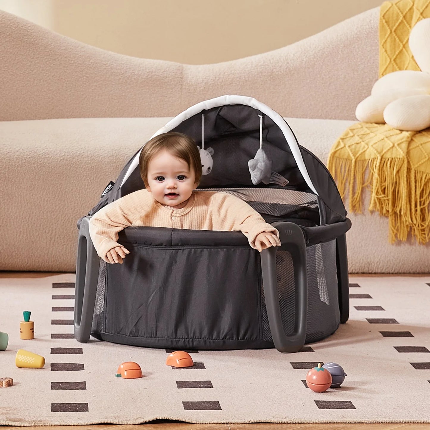 VEVOR Portable Baby Bassinet On-The-Go Folding Baby Dome with Canopy and Toys