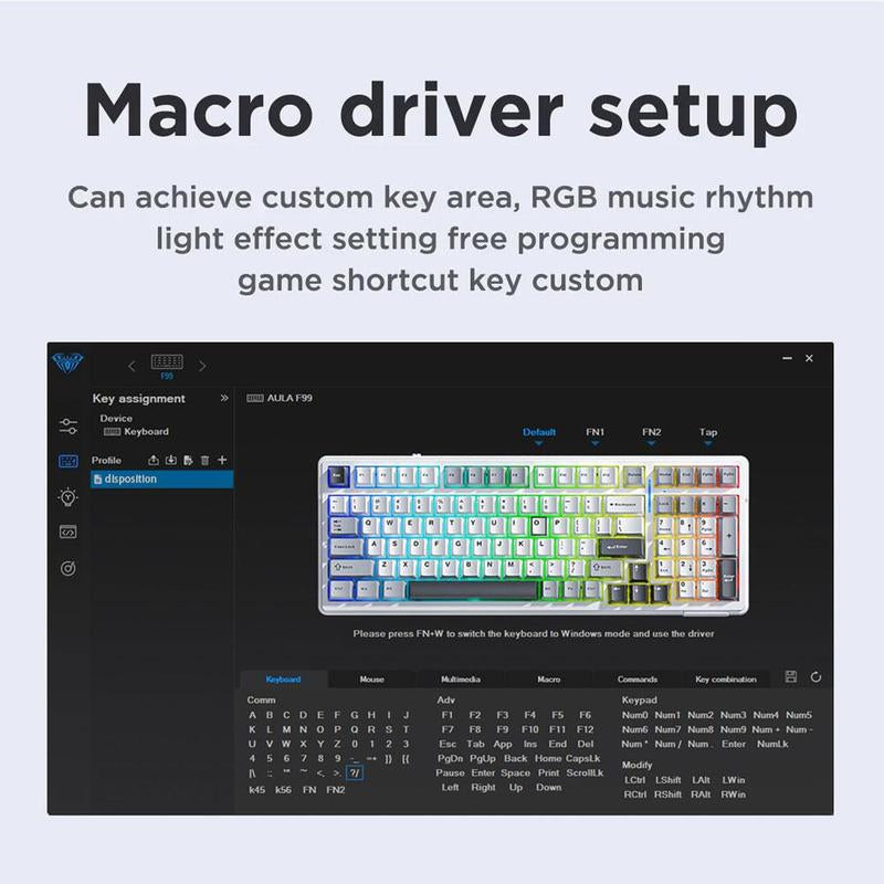 AULA F99 Wireless Keyboard, Three Mode 2.4G Wireless Bluetooth-Compatible Wired Hot Swapable RGB Low Latency Gaming Keyboard, Keyboard Wireless, Portable Keyboard