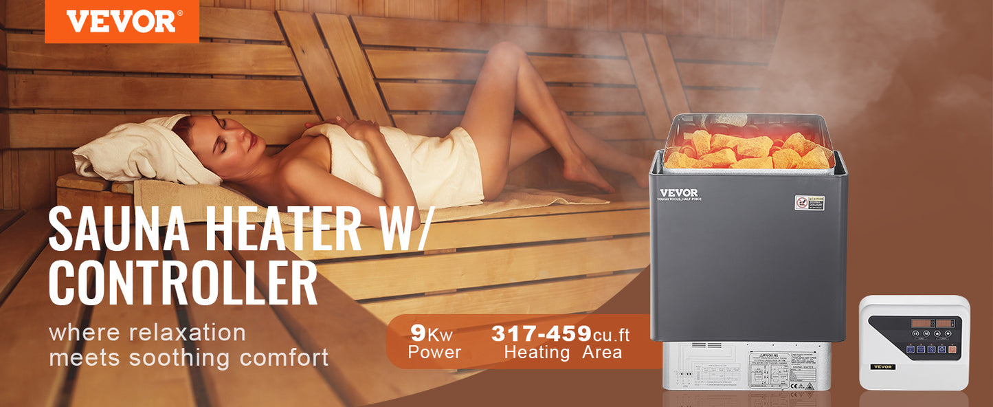 VEVOR 9kW Sauna Heater with External Controller - Fast Heating, Residential & Commercial Use